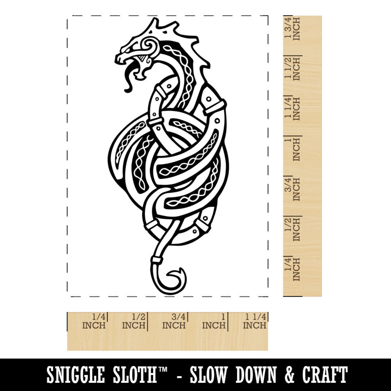 Norse Viking Dragon Braid Twist Rectangle Rubber Stamp for Stamping Crafting
